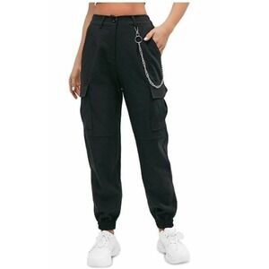 ZAFUL Women's High Waisted Solid Jogger Pants Outdoor Cargo Pants W/CHAIN SZ 0-2